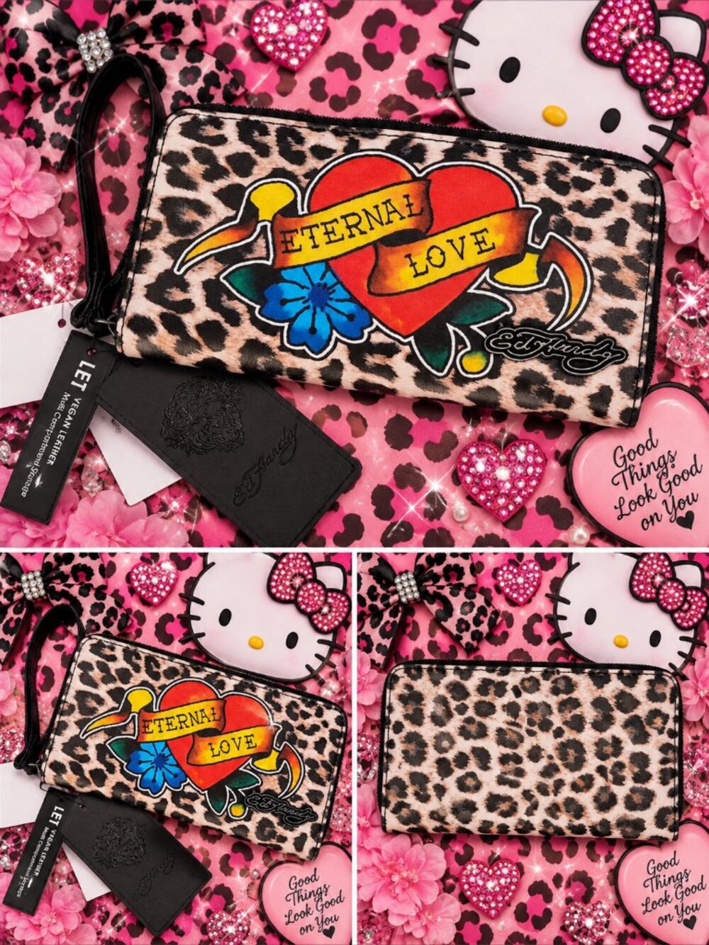 Ed Hardy Eternal Love Leopard Print Wristlet Wallet NWT